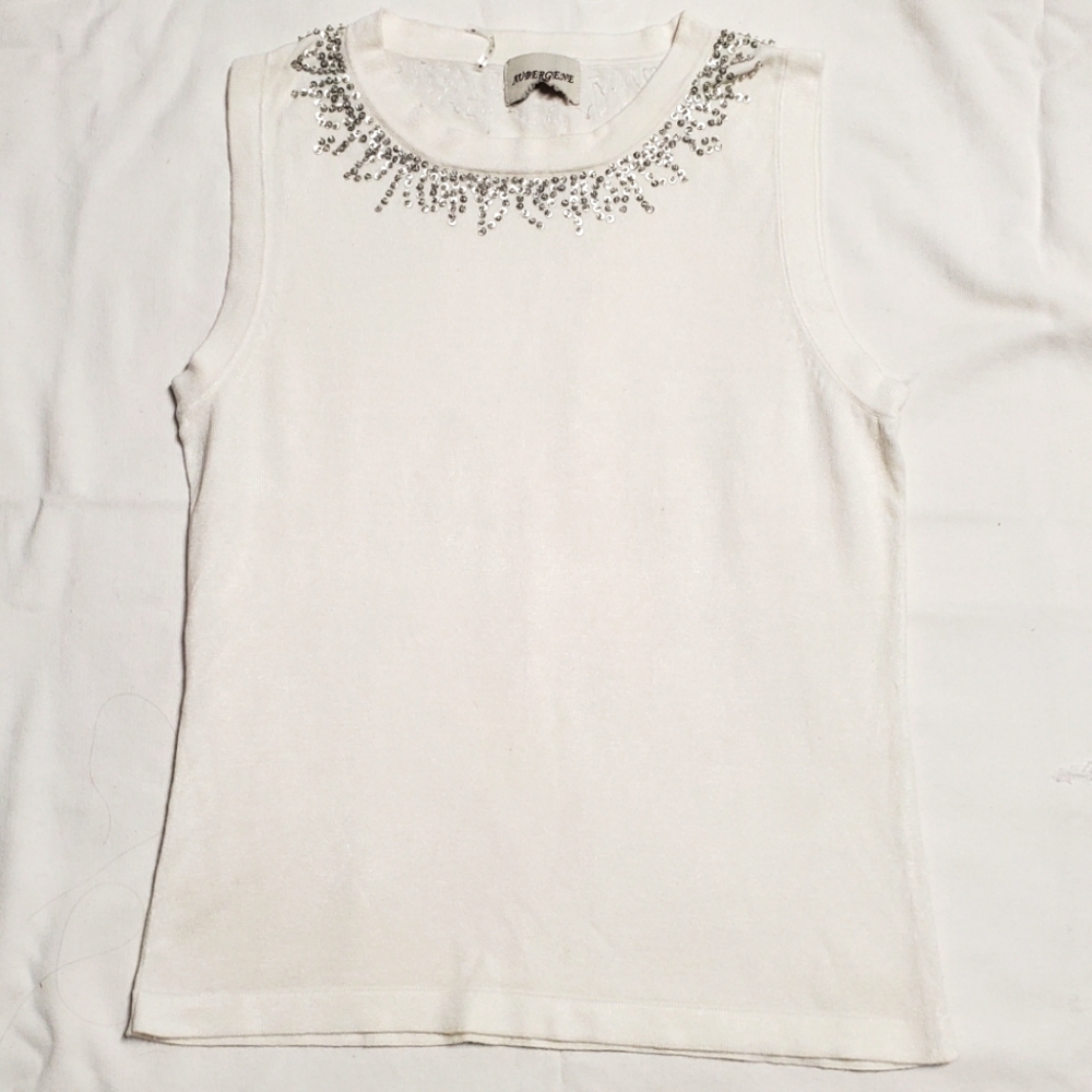 Vintage Beaded Neck Sleeveless Knit Top